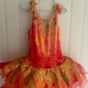 Sparkling Orange and Gold Kids Dance Costume